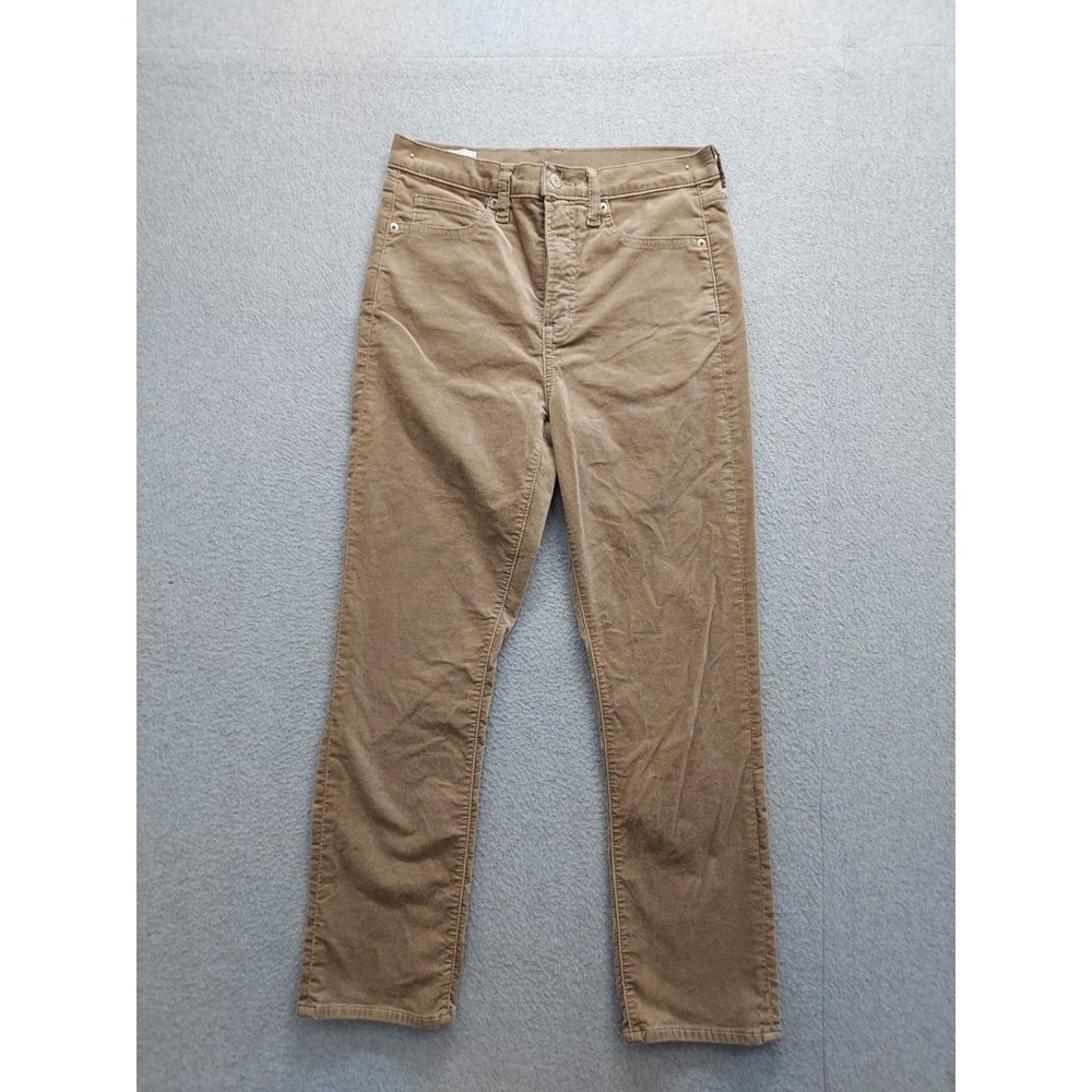 Gap Women Velvet Pants 28/6R Beige Zip Button Pockets Mid Rise Stretch Casual
